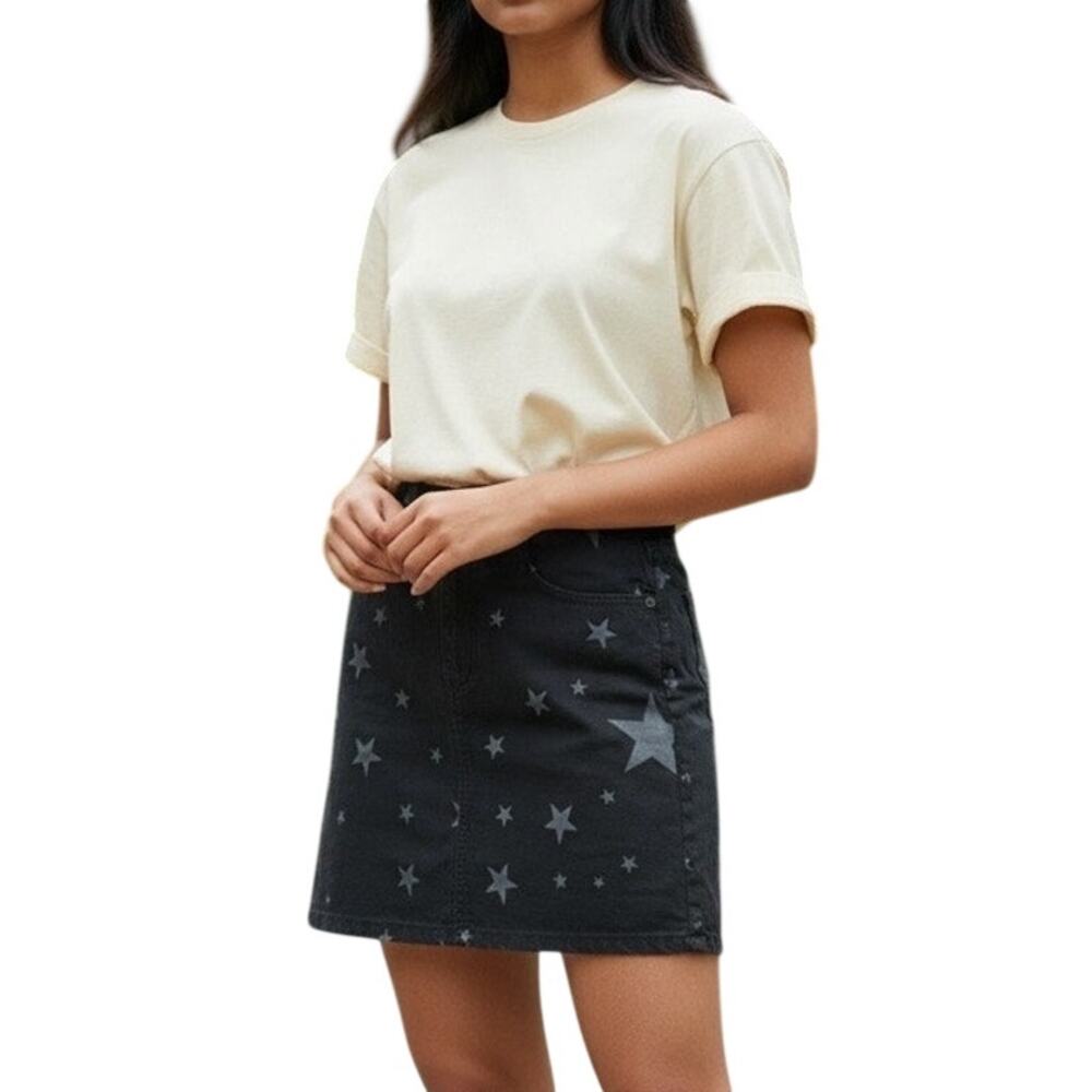 Neon Blonde Starlet Black Denim Mini Skirt Size 27 Grey Star NWT Grunge Y2K